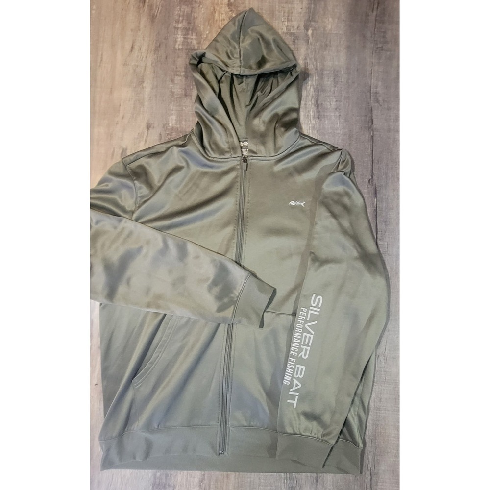 Silver Bait Mens XL Full Zip Performance Hoodie‎ Sweater Green Long Sleeves EUC